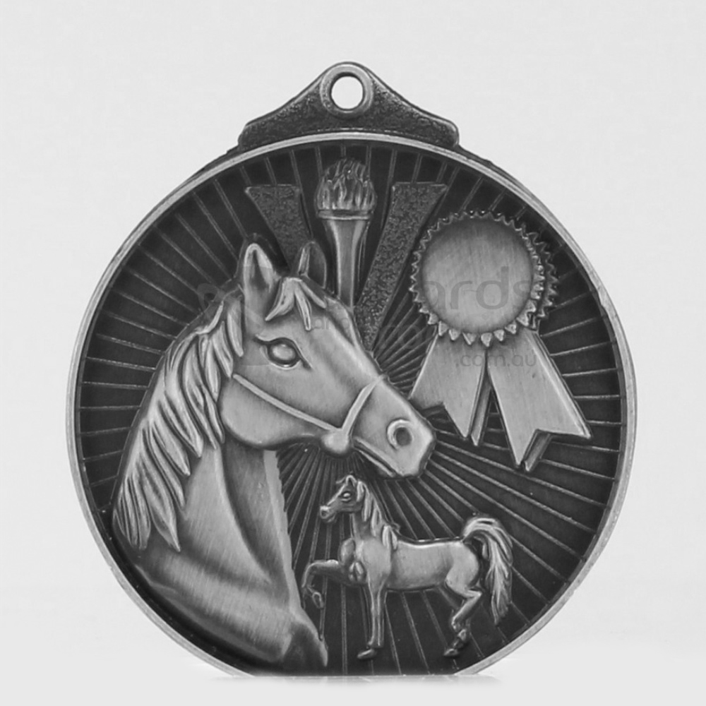 Embossed Equestrian Medal 52mm Silver