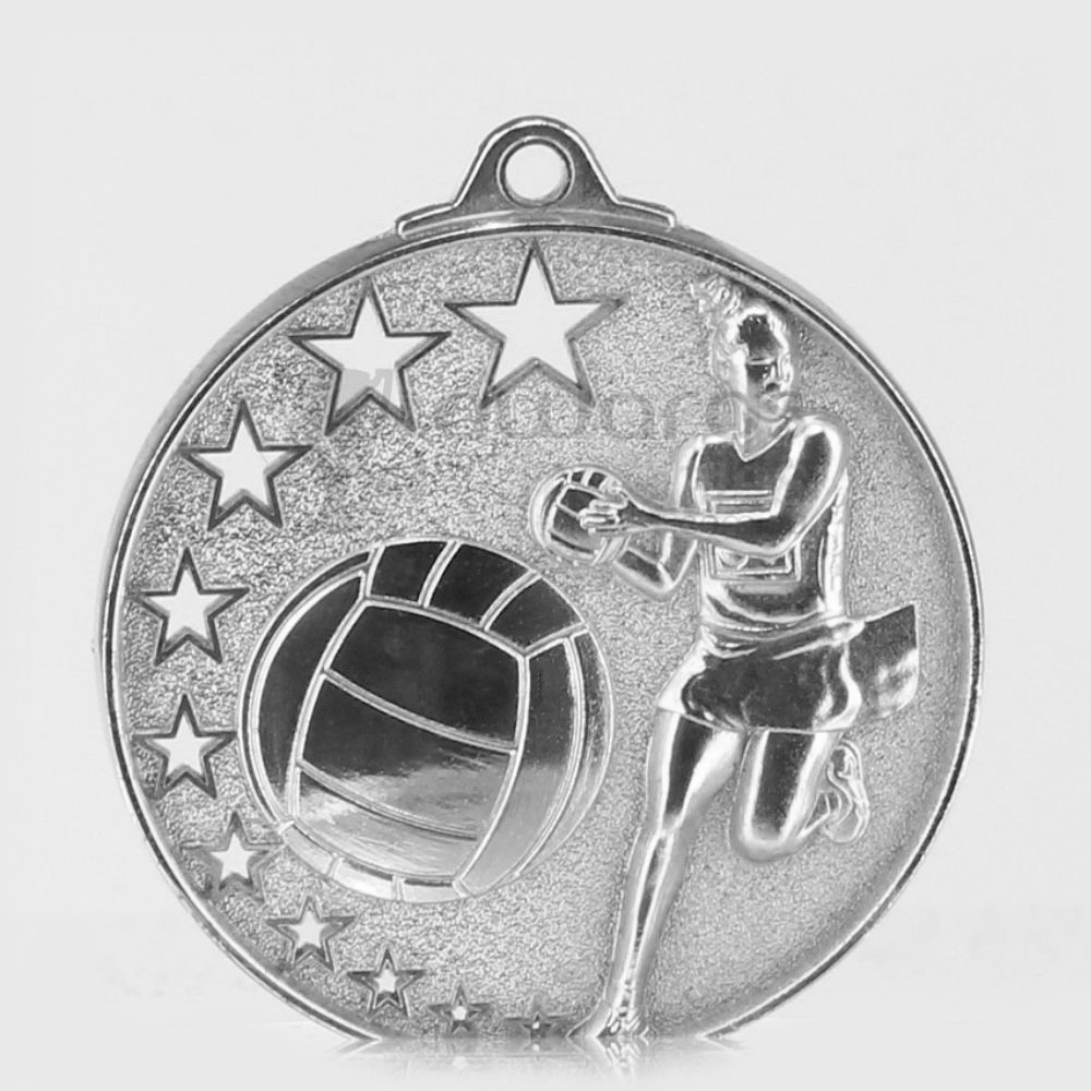 Star Netball Medal 52mm Silver