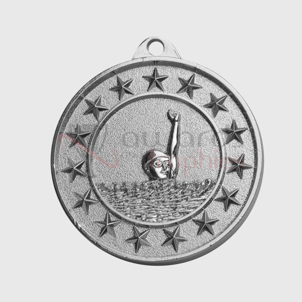 Swimming Starry Medal Silver 50mm