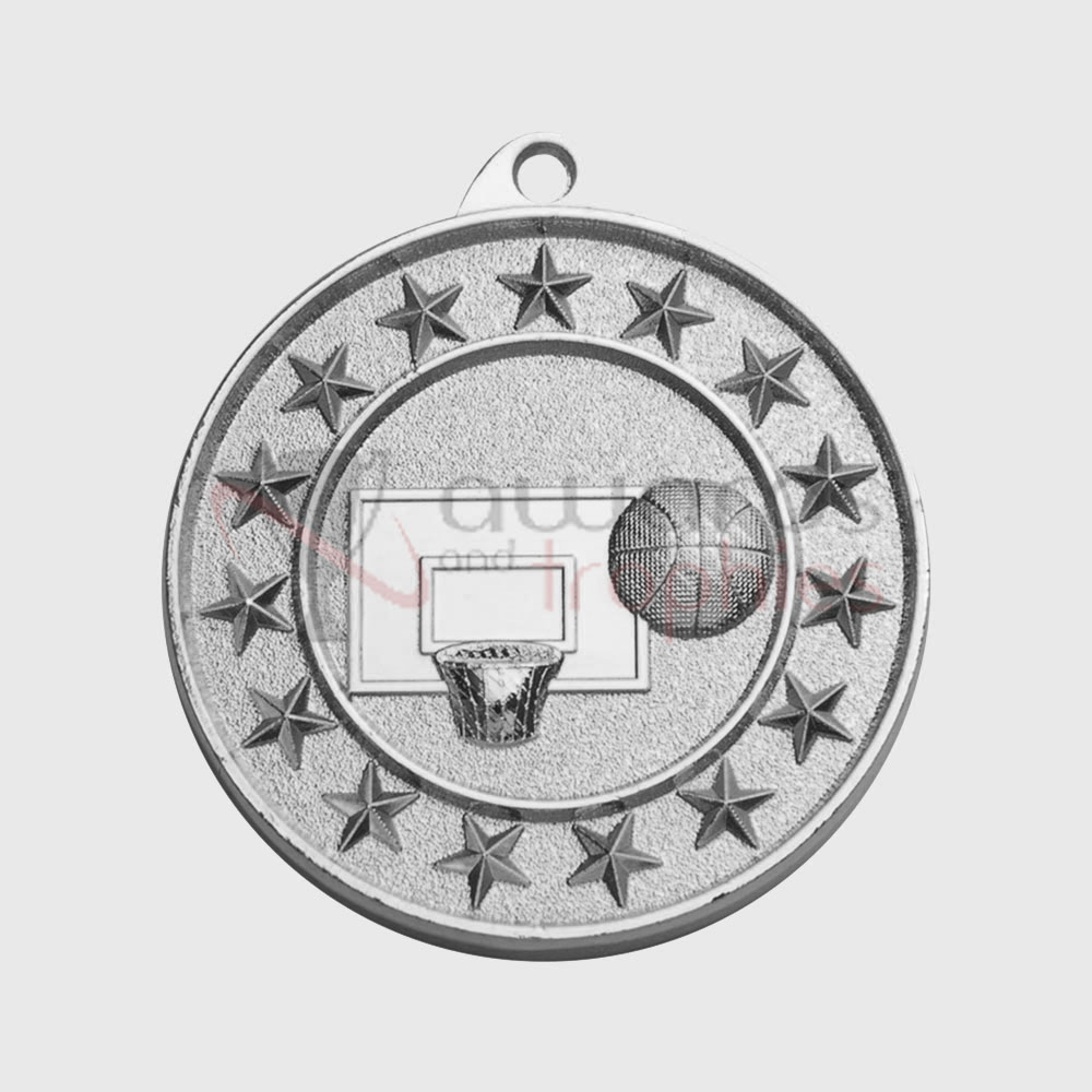 Basketball Starry Medal Silver 50mm