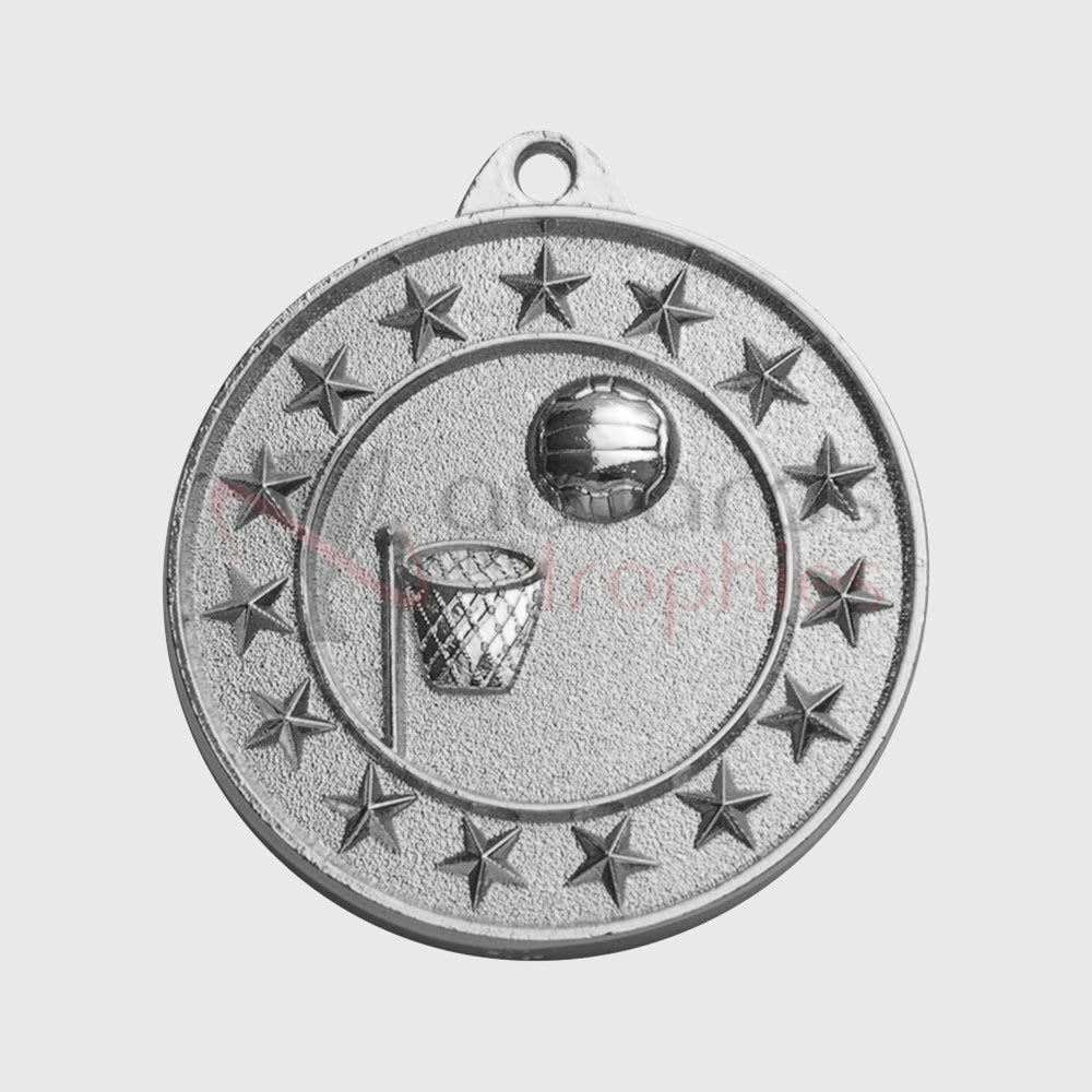 Netball Starry Medal Silver 50mm