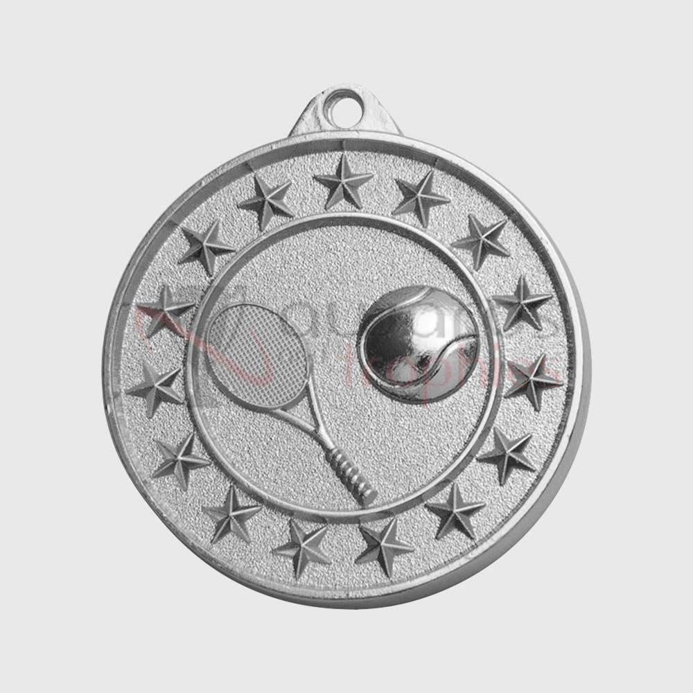 Tennis Starry Medal Silver 50mm