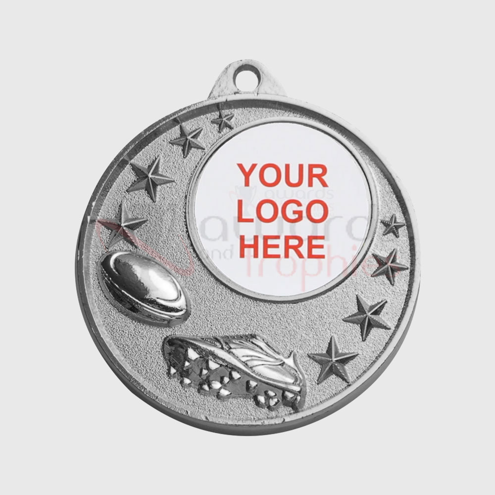 Rugby Logo Starry Medal Silver 50mm