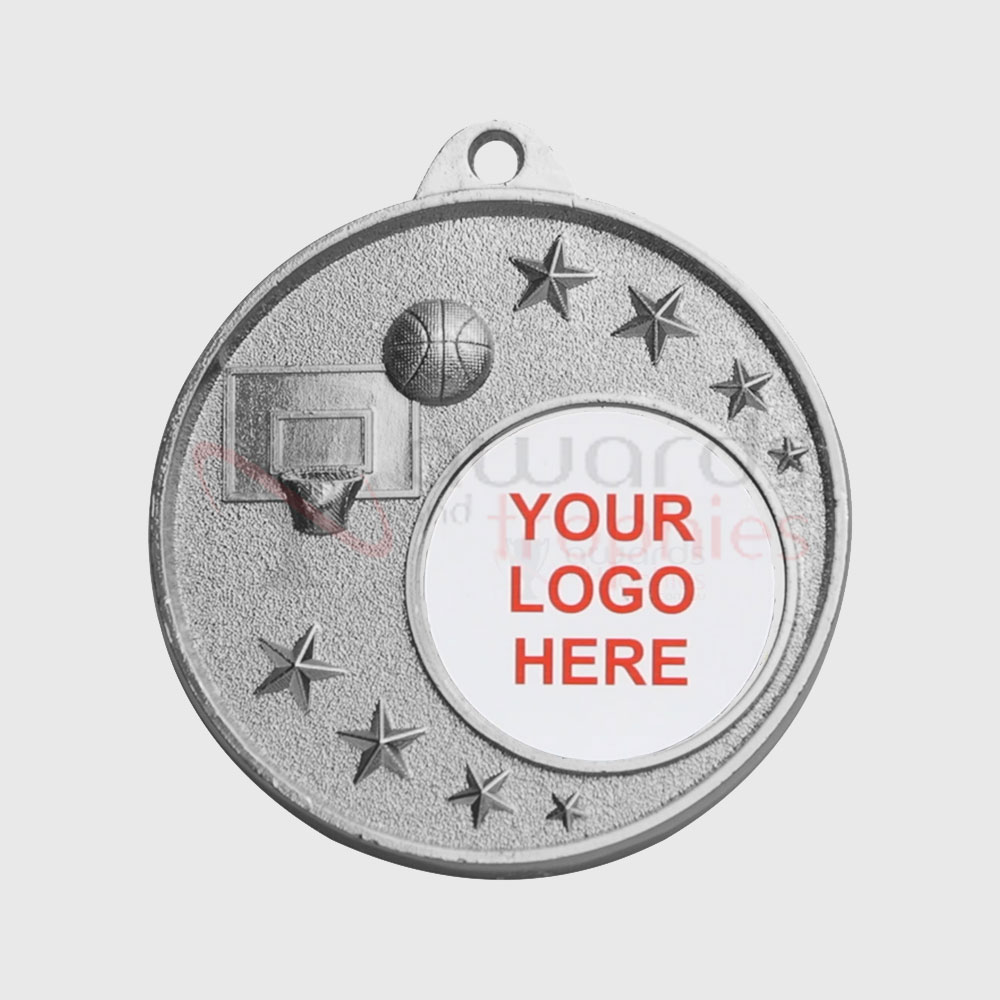 Basketball Logo Starry Medal Silver 50mm