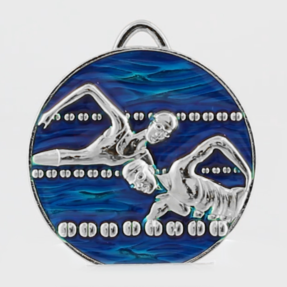 Colour Swimming Medal 50mm Silver
