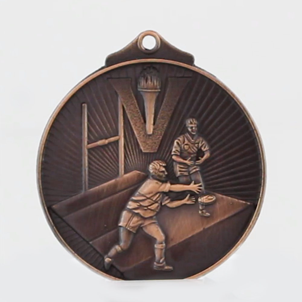Embossed Rugby Medal 52mm Bronze