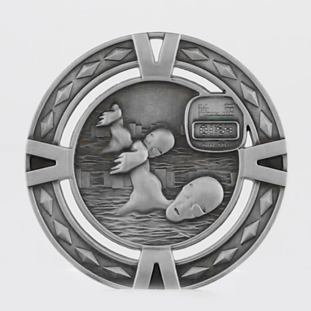 Cutout Swimming Medal 60mm Silver